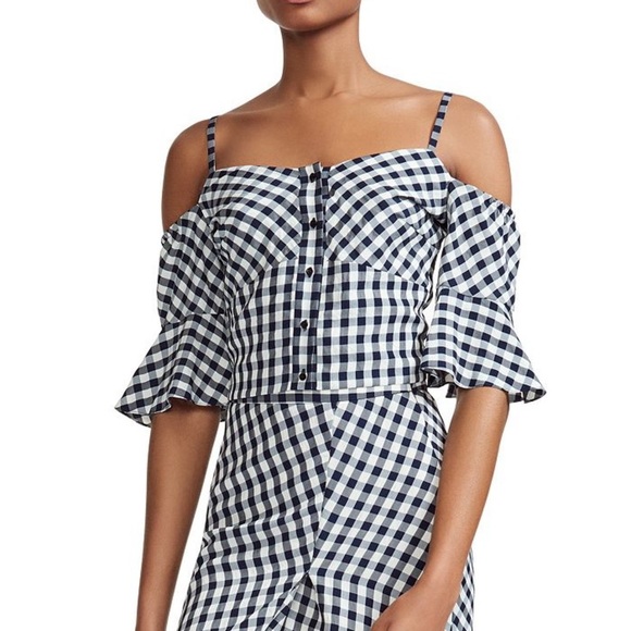 Maje Lapri Gingham Cropped Off Shoulder Top Sz3 - Picture 1 of 12